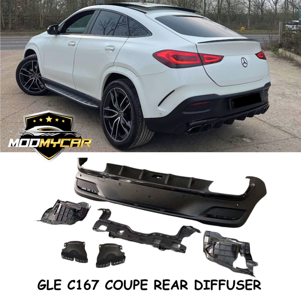MERCEDES GLE COUPE C167 AMG STYLE REAR DIFFUSER TAIL PIPES GLOSS BLACK 2019+