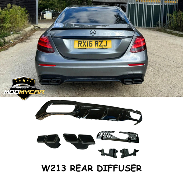 MERCEDES E CLASS REAR DIFFUSER W213 E63 AMG TAIL PIPES 2016-2020 GLOSS BLACK