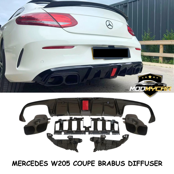 MERCEDES COUPE REAR DIFFUSER W205 AMG C63 BRABUS STYLE GLOSS BLACK 2015+