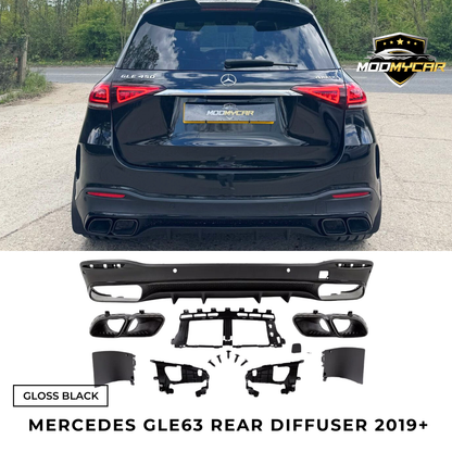 MERCEDES GLE63 REAR DIFFUSER W167 TAIL PIPES 2019+ GLOSS BLACK