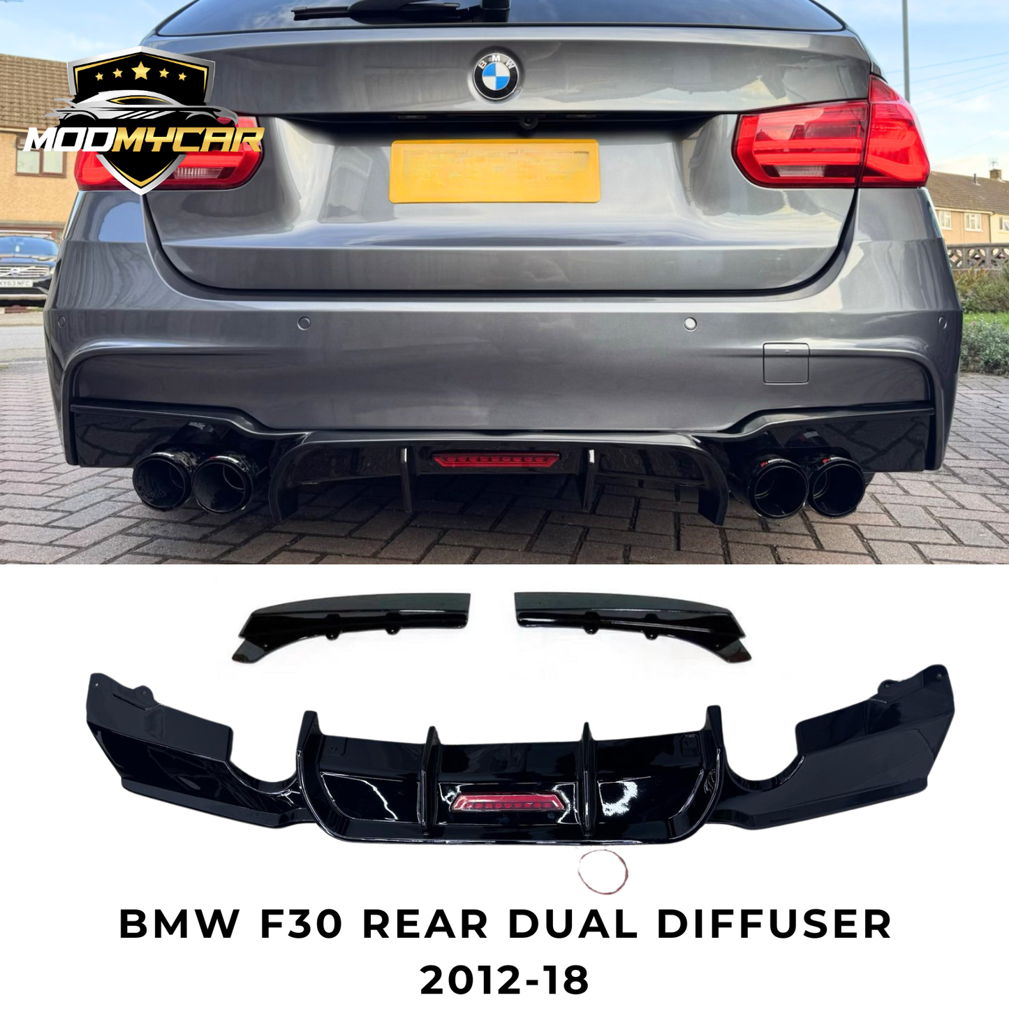 BMW F30 Competition Rear Diffuser DUAL Exhaust LED Rear Canards Diffuser 2012-18