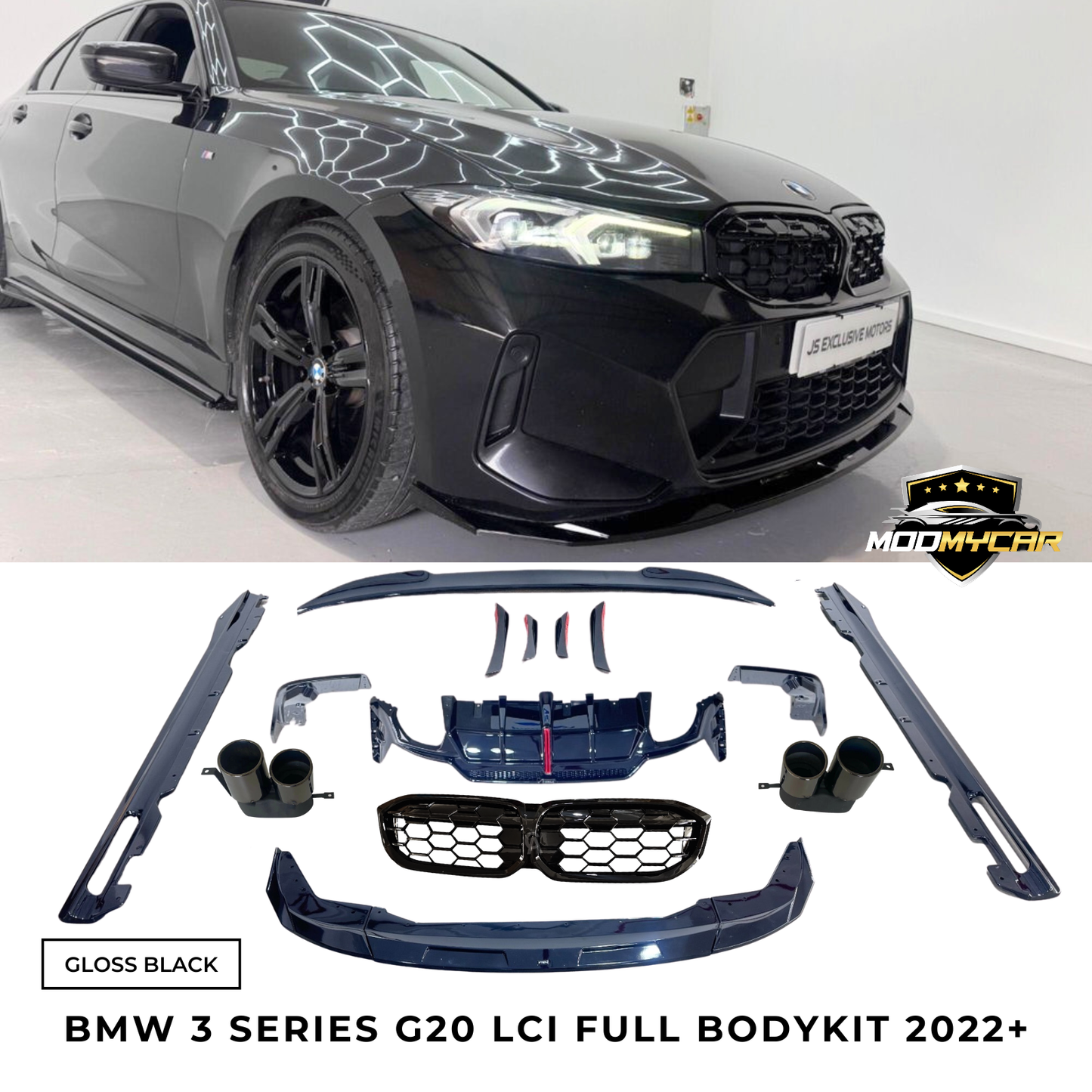 BMW 3 SERIES G20 G21 FULL BODYKIT LCI 2022+ DIFFUSER WITH LIGHT GLOSS BLACK