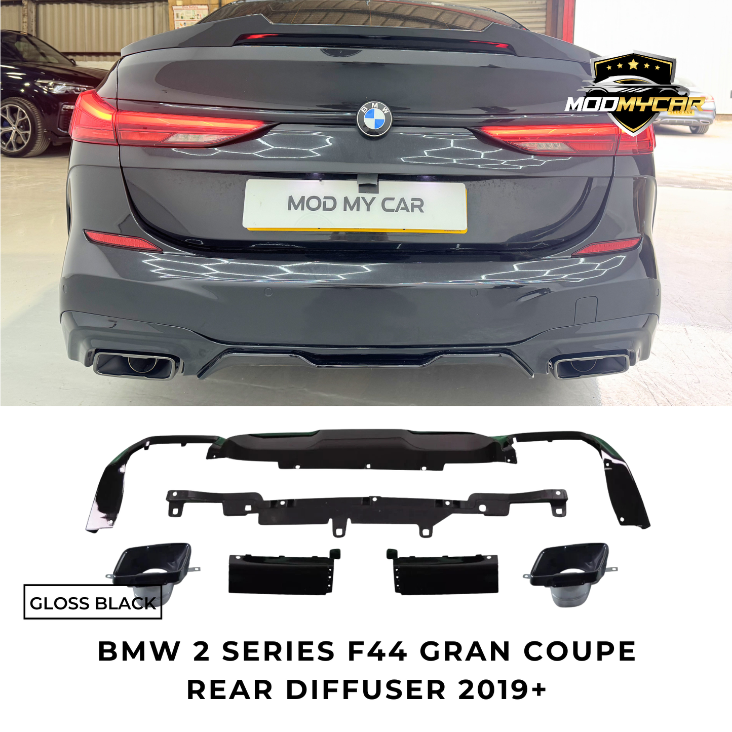 BMW 2 SERIES F44 GRAN COUPE REAR DIFFUSER WITH TAILPIPES GLOSS BLACK 2019+