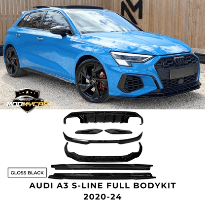 AUDI A3 8Y S - LINE FULL KIT S3 DIFFUSER SPLITTER SPOILER 2020 - 24 GLOSS BLACK - Mod My Car UK
