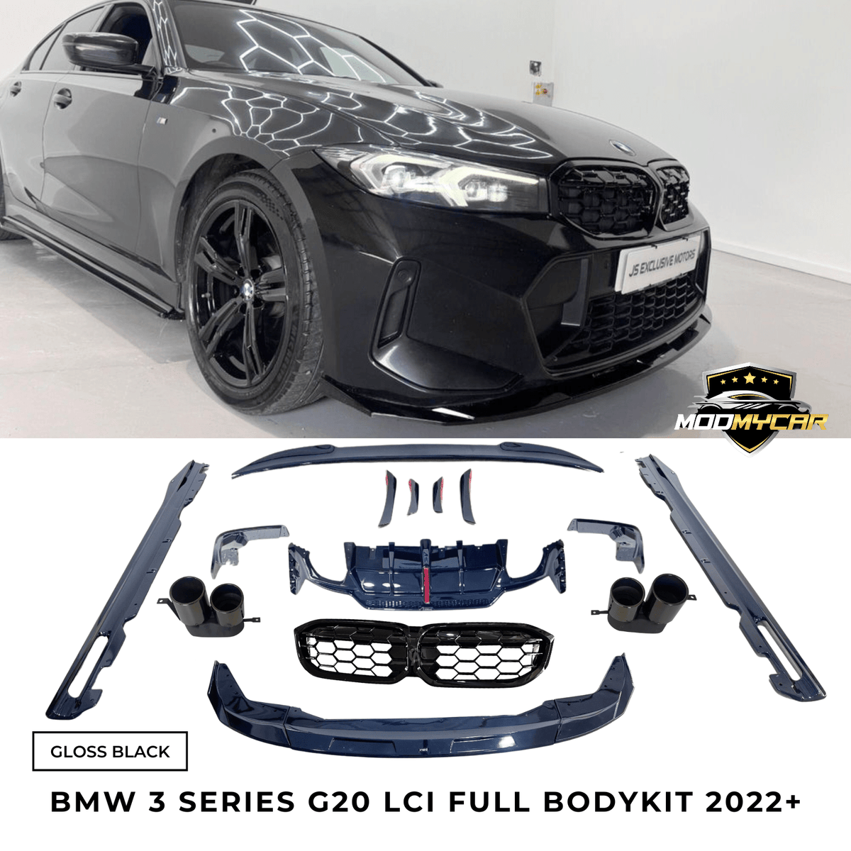 BMW 3 SERIES G20 G21 FULL BODYKIT LCI 2022+ DIFFUSER WITH LIGHT GLOSS BLACK - Mod My Car UK