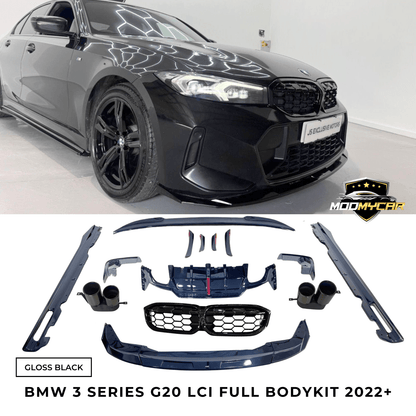 BMW 3 SERIES G20 G21 FULL BODYKIT LCI 2022+ DIFFUSER WITH LIGHT GLOSS BLACK - Mod My Car UK