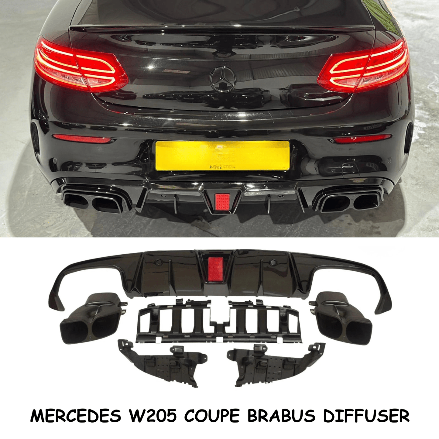 MERCEDES C CLASS COUPE REAR DIFFUSER W205 AMG C63 BRABUS STYLE GLOSS BLACK 2015+ - Mod My Car UK