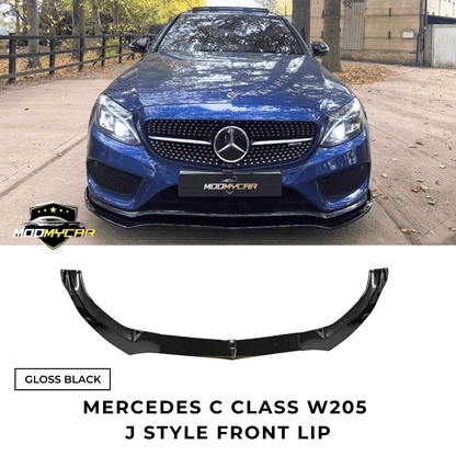 MERCEDES C CLASS FRONT LIP J STYLE W205 C205 A205 GLOSS BLACK SPLITTER 2014 - 19 - Mod My Car UK