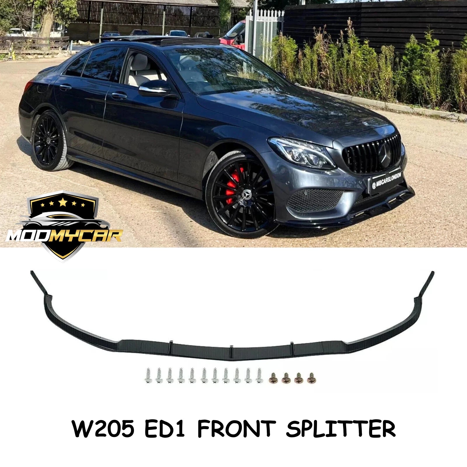 MERCEDES C CLASS FRONT SPLITTER W205 C205 A205 2014 - 19 GLOSS BLACK - Mod My Car UK