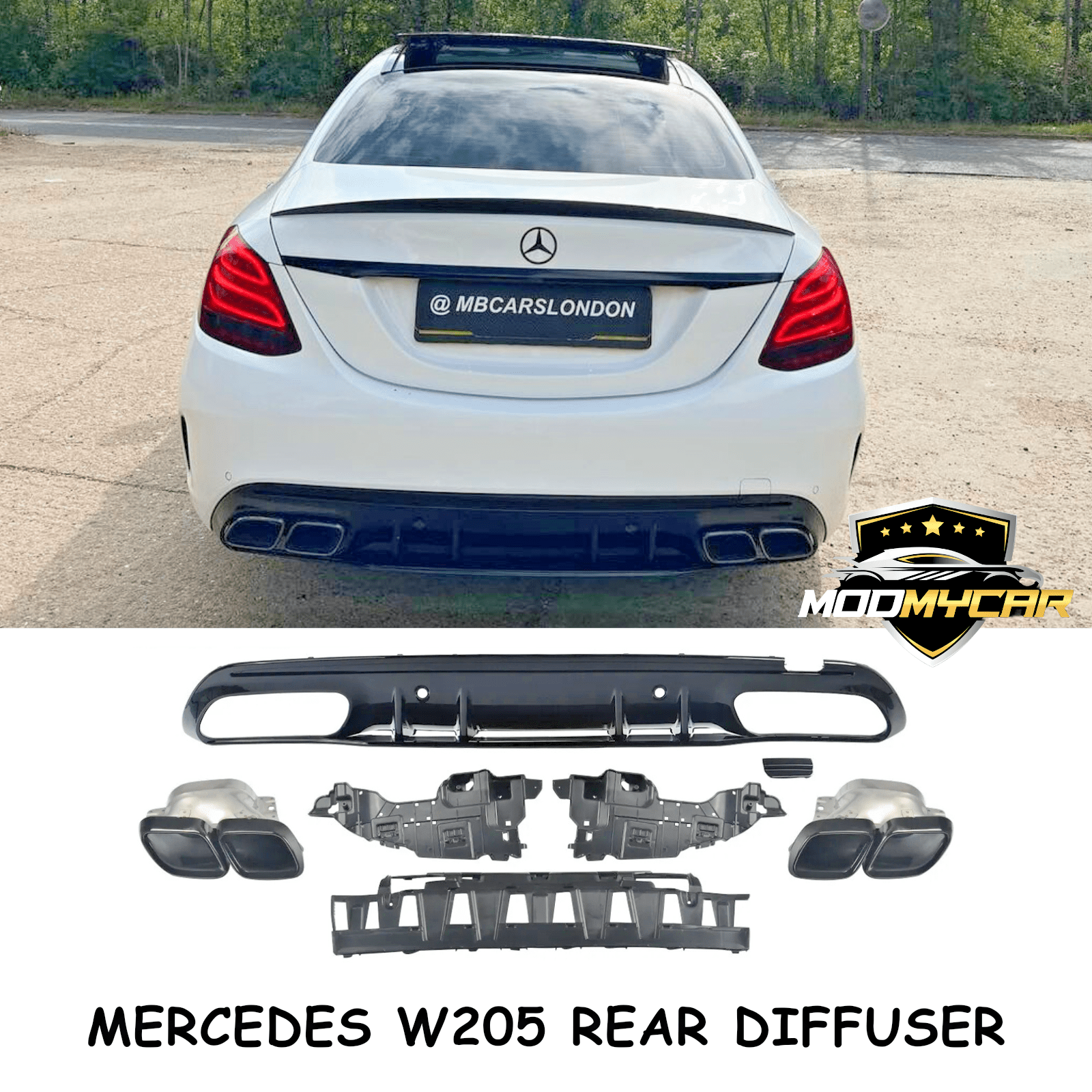 MERCEDES C CLASS REAR DIFFUSER W205 C63 AMG 2014 - 2021 DIFFUSER W205 SALOON UK - Mod My Car UK