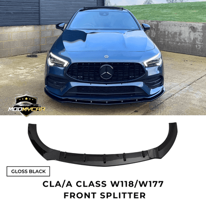 MERCEDES CLA A CLASS FRONT SPLITTER W118 W177 GLOSS BLACK 2018+ - Mod My Car UK