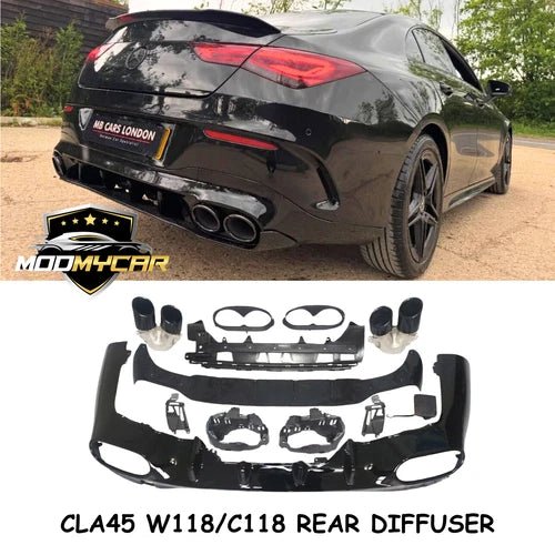 MERCEDES CLA W118 C118 REAR DIFFUSER CLA45 QUAD TAIL PIPES GLOSS BLACK AMG 2019+ - My Store