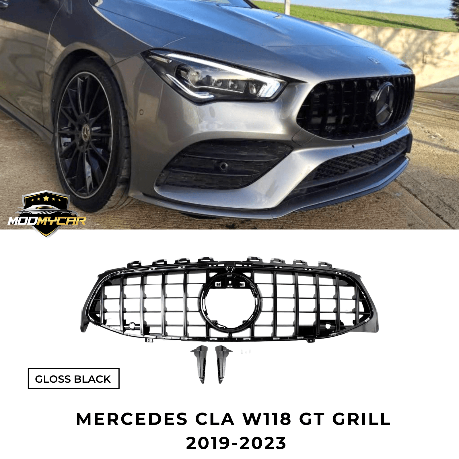 MERCEDES CLA W118 GT GRILL 2019+ GT STYLE PRE - FACELIFT GLOSS BLACK - Mod My Car UK