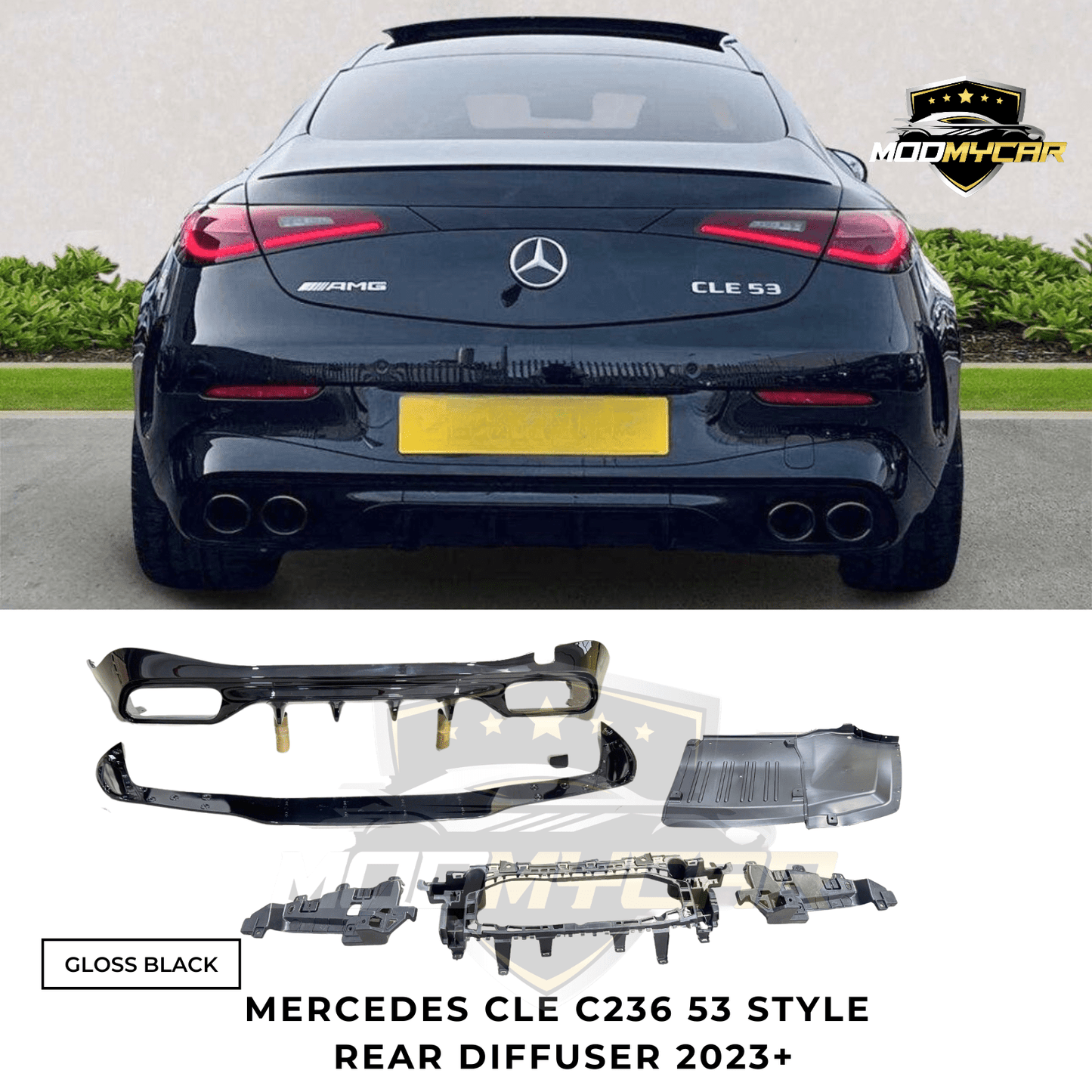 MERCEDES CLE C236 53 STYLE REAR DIFFUSER WITH TIPS GLOSS BLACK 2023+ - Mod My Car UK