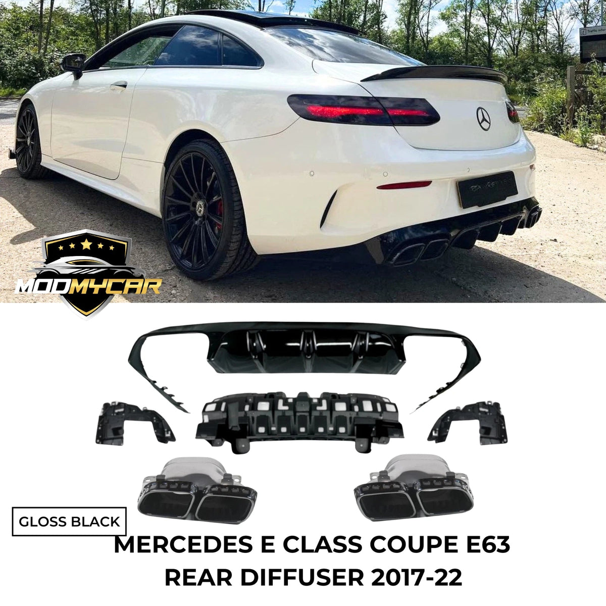 MERCEDES E CLASS COUPE REAR DIFFUSER E63 C238 AMG W/ BLACK TIPS FITS 2017-22 - Mod My Car UK