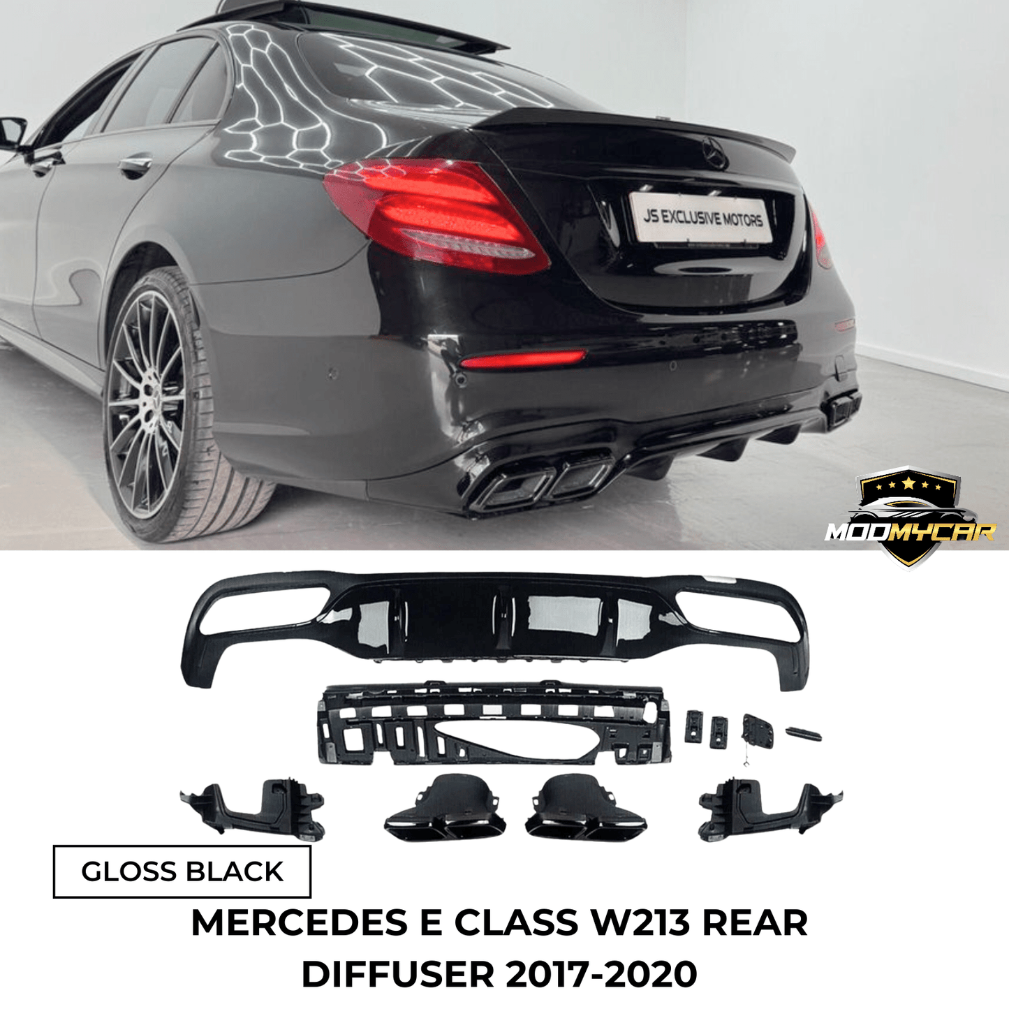 MERCEDES E CLASS REAR DIFFUSER W213 E63 STYLE AMG WITH TAIL PIPES 2017 - 20 - Mod My Car UK
