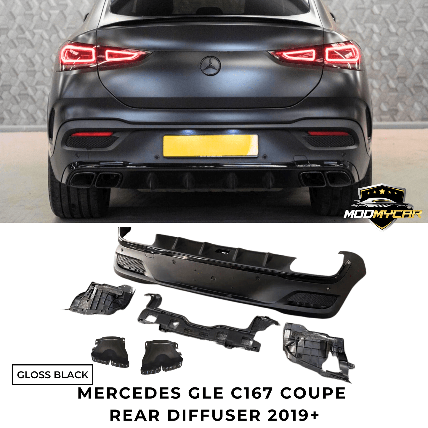 MERCEDES GLE COUPE REAR DIFFUSER C167 AMG STYLE GLE63 TAIL PIPES GLOSS BLCK 19+ - Mod My Car UK