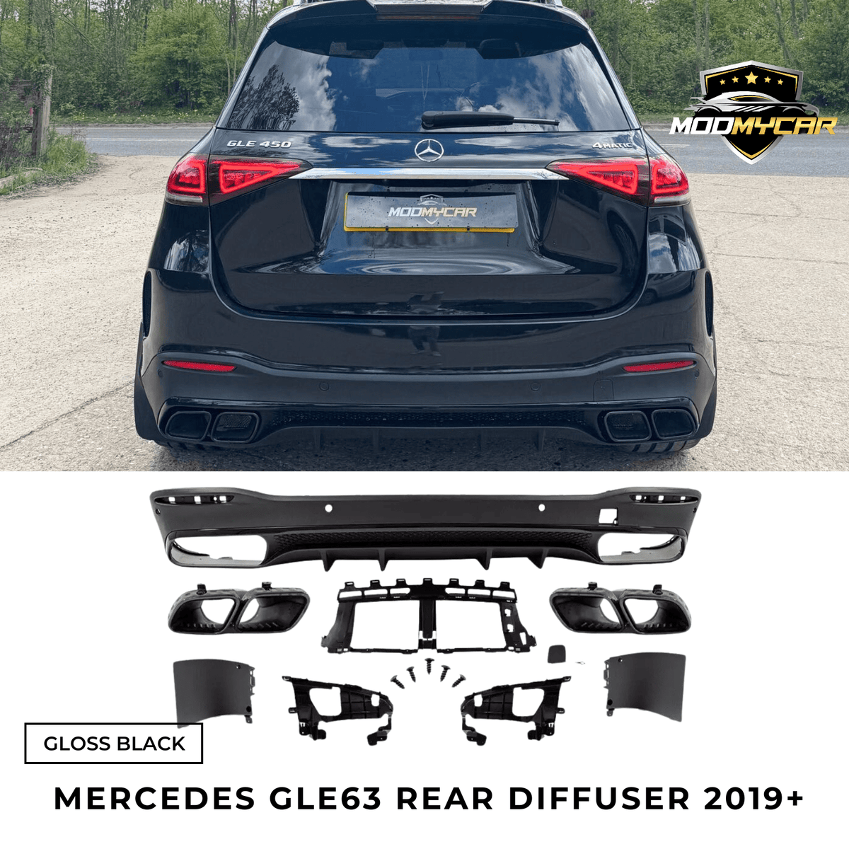 MERCEDES GLE63 REAR DIFFUSER W167 TAIL PIPES 2019+ GLOSS BLACK - Mod My Car UK