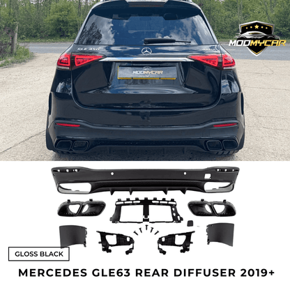 MERCEDES GLE63 REAR DIFFUSER W167 TAIL PIPES 2019+ GLOSS BLACK - Mod My Car UK