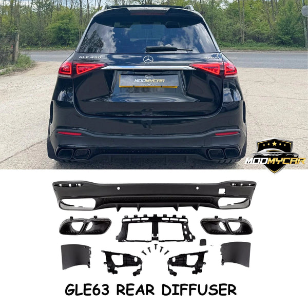 MERCEDES GLE63 REAR DIFFUSER W167 TAIL PIPES 2019+ GLOSS BLACK - Mod My Car UK