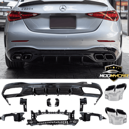 MERCEDES W206 REAR DIFFUSER C63 FOR AMG 2021+ WITH TAIL PIPES GLOSS BLACK UK - Mod My Car UK
