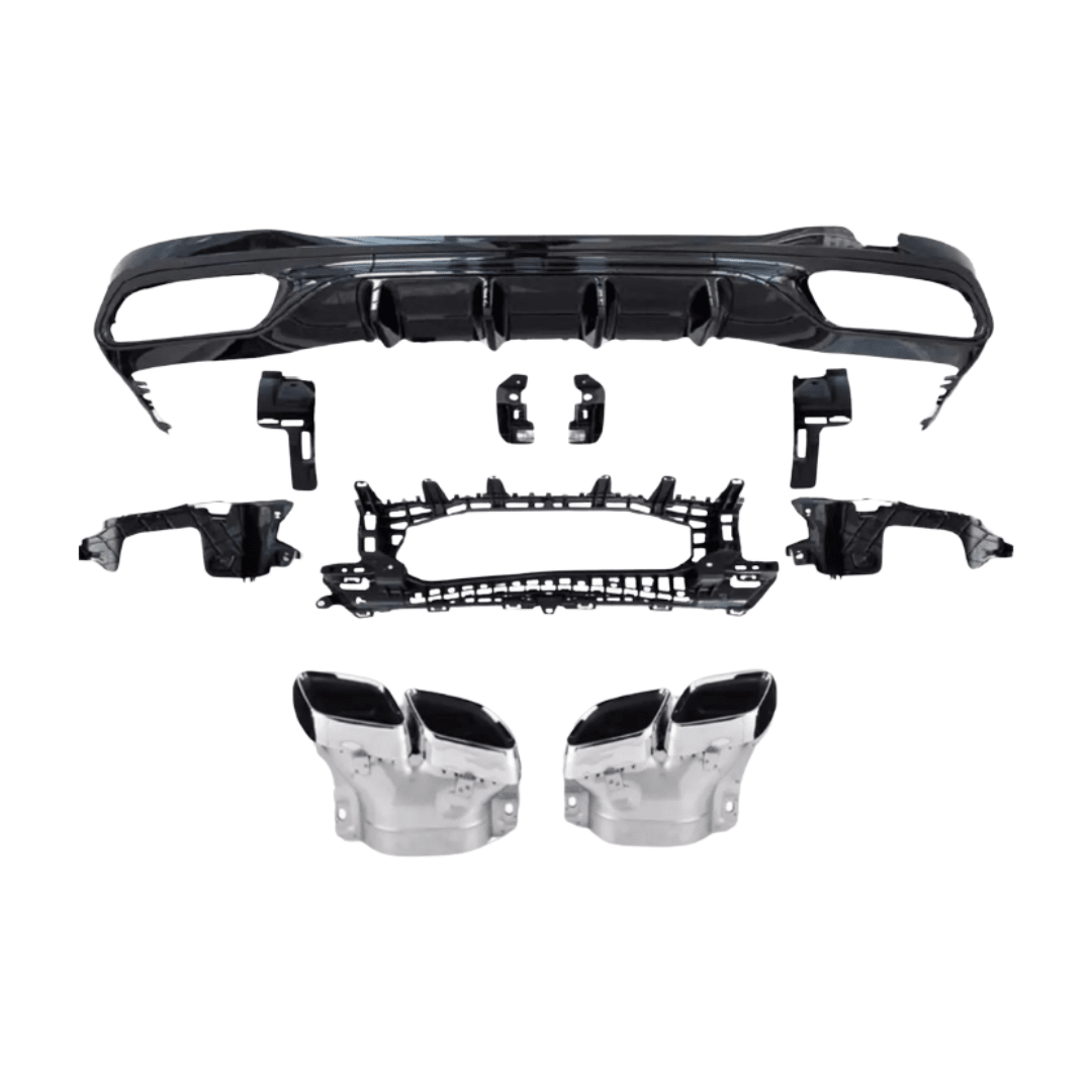 MERCEDES W206 REAR DIFFUSER C63 FOR AMG 2021+ WITH TAIL PIPES GLOSS BLACK UK - Mod My Car UK