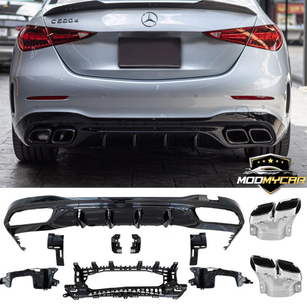 MERCEDES W206 REAR DIFFUSER C63 FOR AMG 2022+ WITH TAIL PIPES GLOSS BLACK - Mod My Car UK