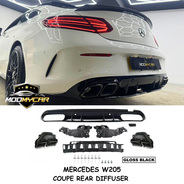 MERCEDES C CLASS COUPE REAR DIFFUSER W205 2015+ CONVERTIBLE AMG C63 GLOSS BLACK