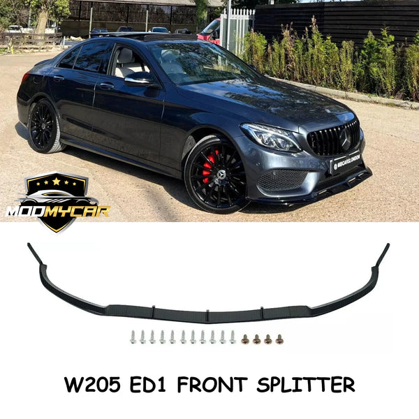 MERCEDES C CLASS FRONT SPLITTER W205 C205 A205 2014-19 GLOSS BLACK