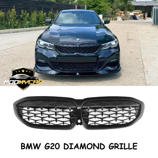FOR BMW G20 3 SERIES GRILL BLACK DIAMOND STYLE SPORT 2019+ MODELS GLOSS BLACK