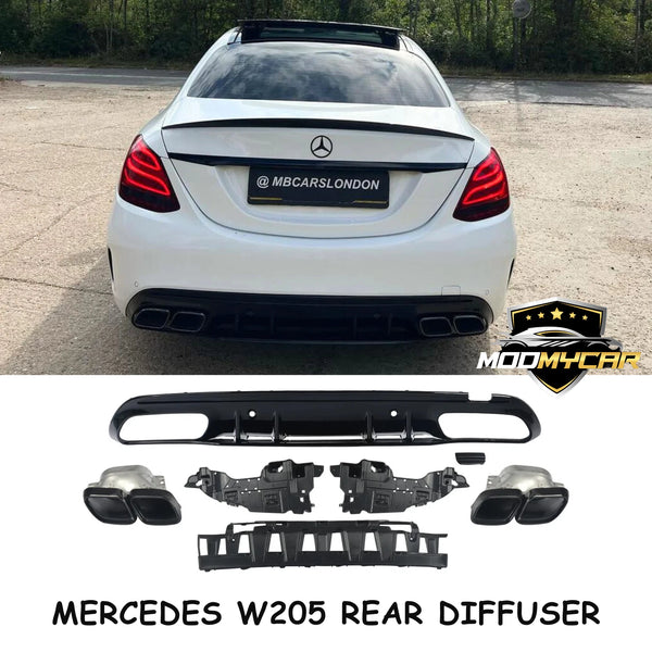 MERCEDES C CLASS REAR DIFFUSER W205 C63 AMG SALOON 2014-2021 GLOSS BLACK