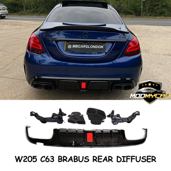 MERCEDES W205 REAR DIFFUSER BRABUS STYLE AMG C63 GLOSS BLACK 2014-2021
