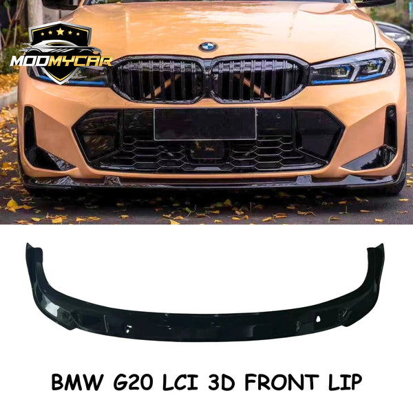 BMW 3 SERIES G20 G21 FRONT SPLITTER LCI 3D STYLE GLOSS BLACK 2022+